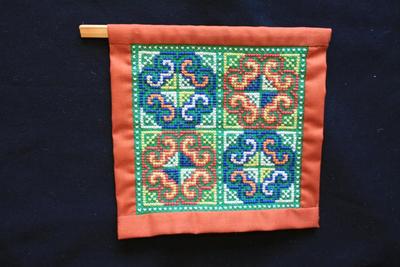 E1430: Hmong Pandau Cross-stitch, elephant foot motif, wall hanging