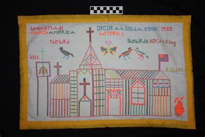 E1452: Hmong cross-stitch pandau of a church