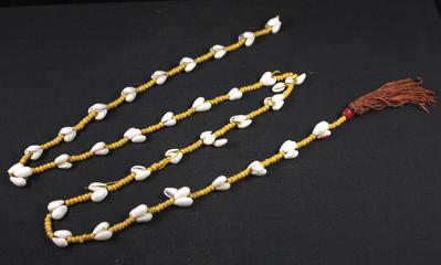 E1357: Egyptian Yellow Beaded Necklace with Rice Shells