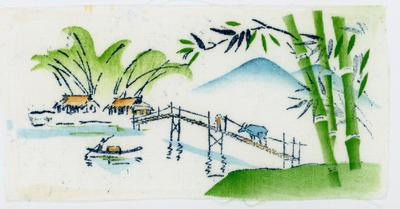 E1596: Landscape Silk Painting (Bamboo Village)