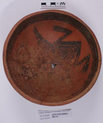 1970.PAN.00896: Partially reconstructed plain ware bowl with strap handle and sherds